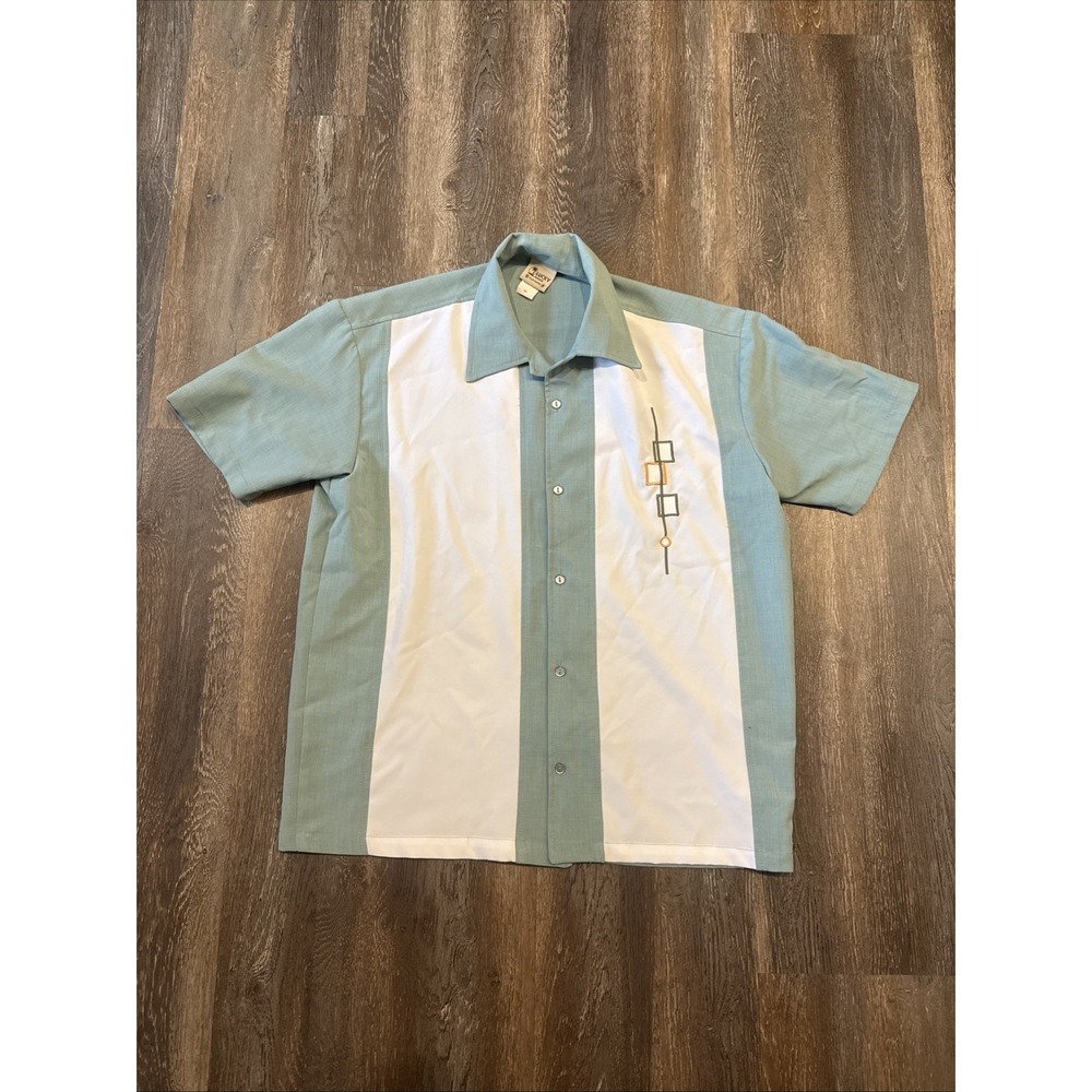 Lucky Paradise Bowling Shirt Men's  XL Green & Ivory Embroidered Retro USA Made